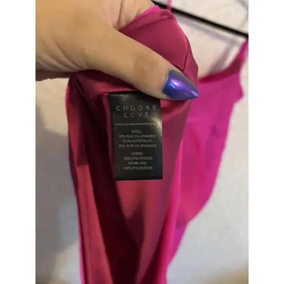 GENERATION LOVE Satin Pink Silk Dress with Spaghetti Straps - Picture 7 of 8